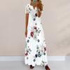 Damen-Sommerkleid, satte Farben, Blumendruck, V-Ausschnitt, Spitze, Patchwork, aushöhlen, kurze Ärmel, plissiert, Boho-Party, Maxikleid, Damenbekleidung