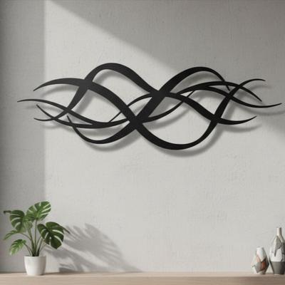 Black Metal Wave Wall Art Modern Fluid Line Sculpture for Living Room Office Decor