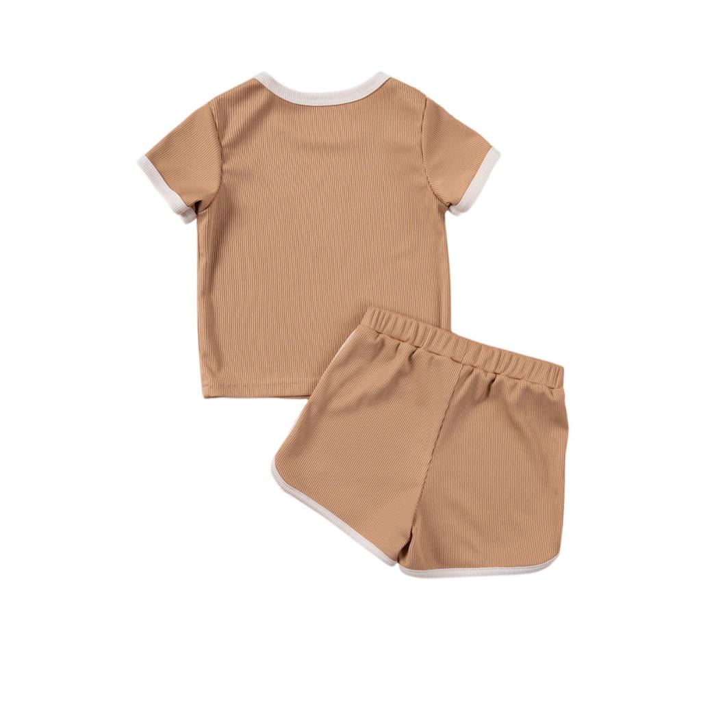 Jungen Colorblock Set - Geripptes Kurzarm- & Shorts-Outfit