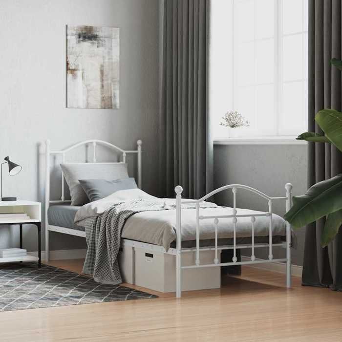 VidaXL Metal Bed Frame with Headboard-Footboard White 90x200 Cm 353499