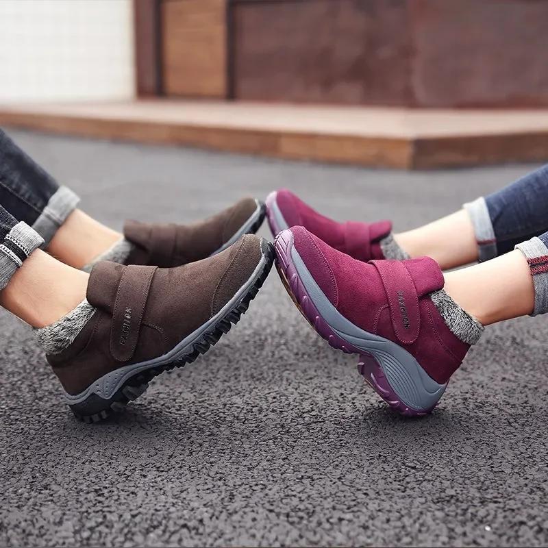 Fashion Winter Boots Women Warm Plush Ankle Boots Non-slip Platform Woman Sneakers Hook & Loop Casual Cotton Shoes for Women Botte Femme