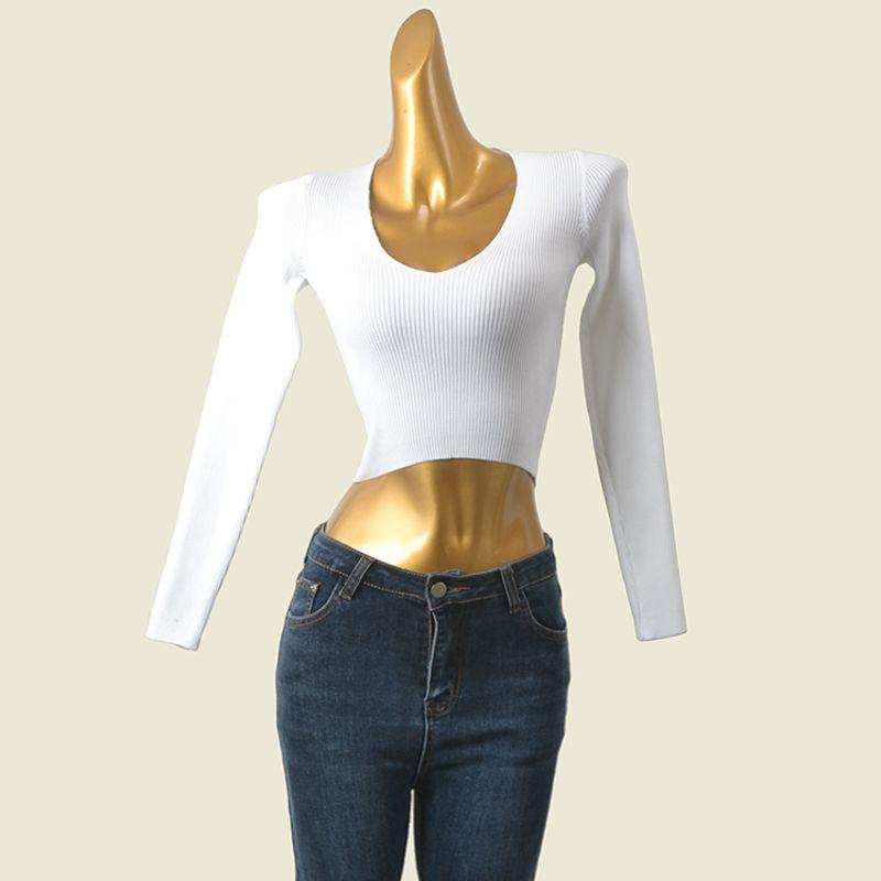 Sexy High Waist Knitwear Sexy Crop Top Pure Color Slimming Long Sleeves Fashion Export Bottoming Shirt