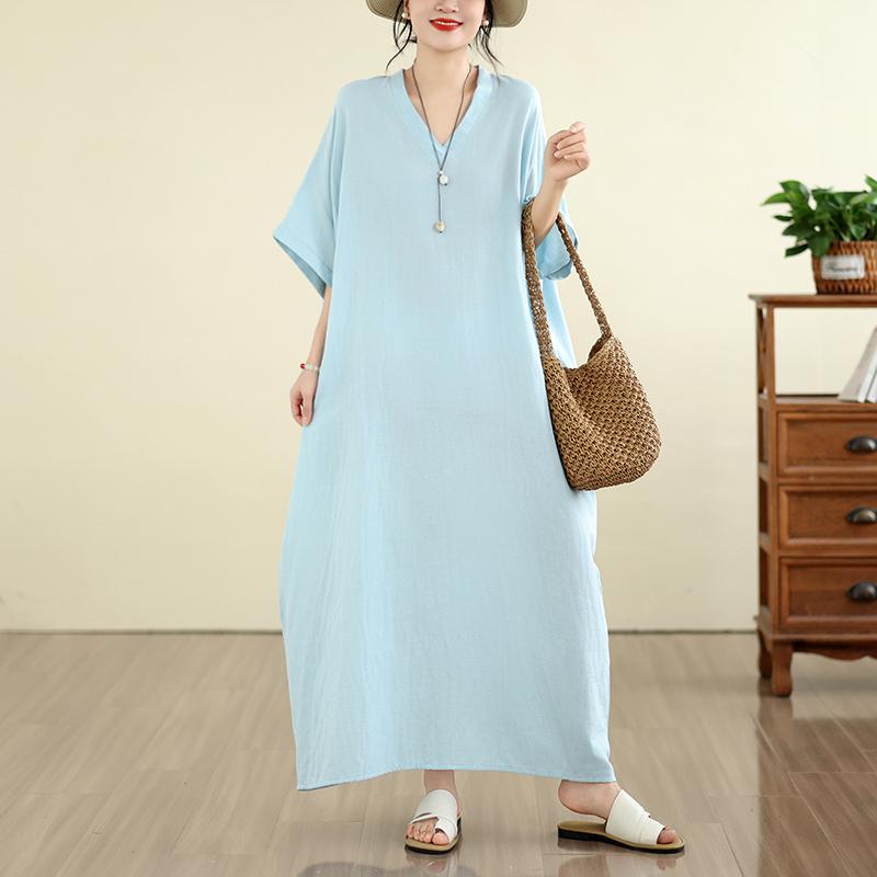 DIMANAF New 2026 Women Plus Size Summer Casual Sundress Long Dress Cotton Loose Oversize Maxi Beach Solid Elegant Lady Holiday