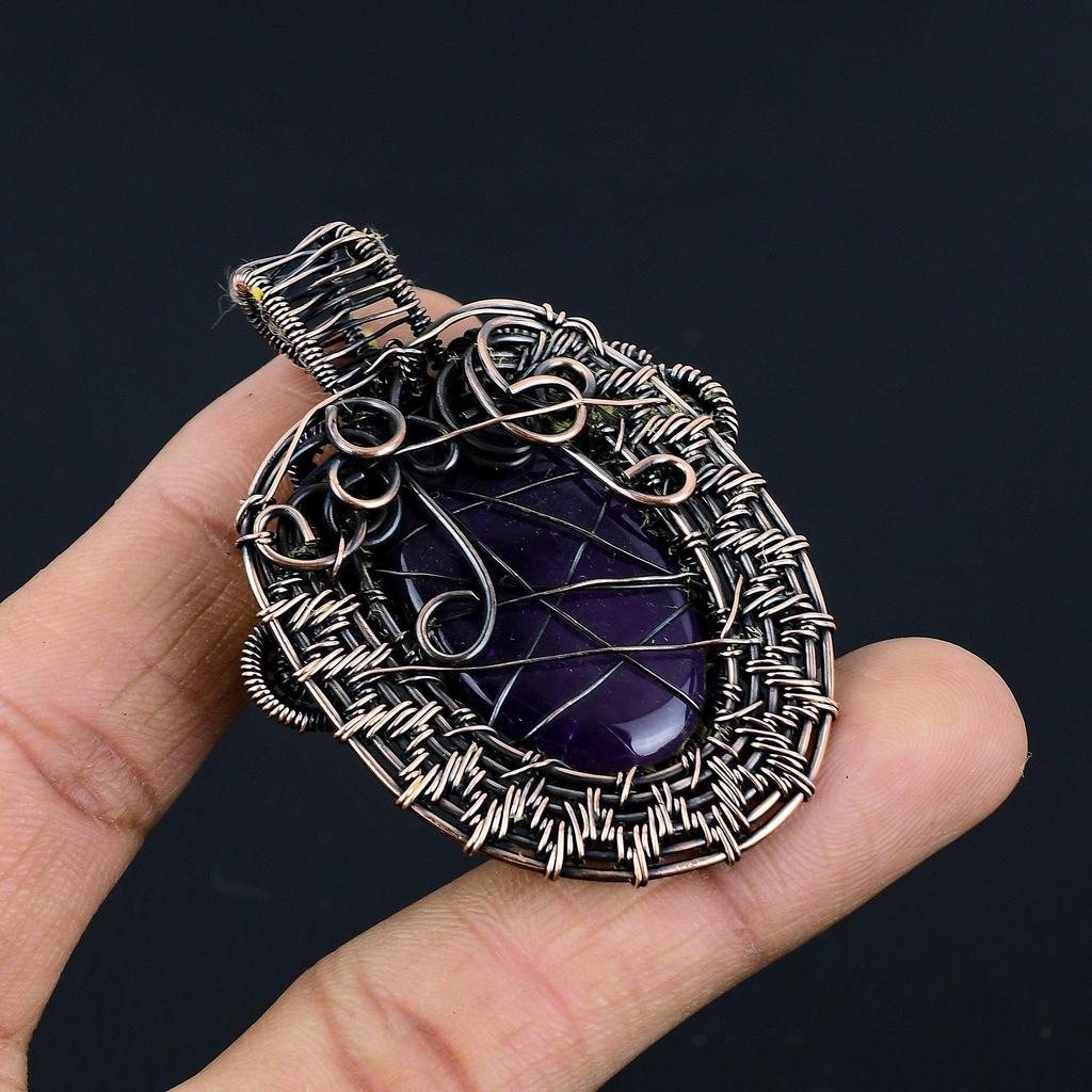 Amethyst Pendant Gemstone Jewelry, 999 Copper Wire Wrapped Pendant, Gift For Women Handmade Pendant
