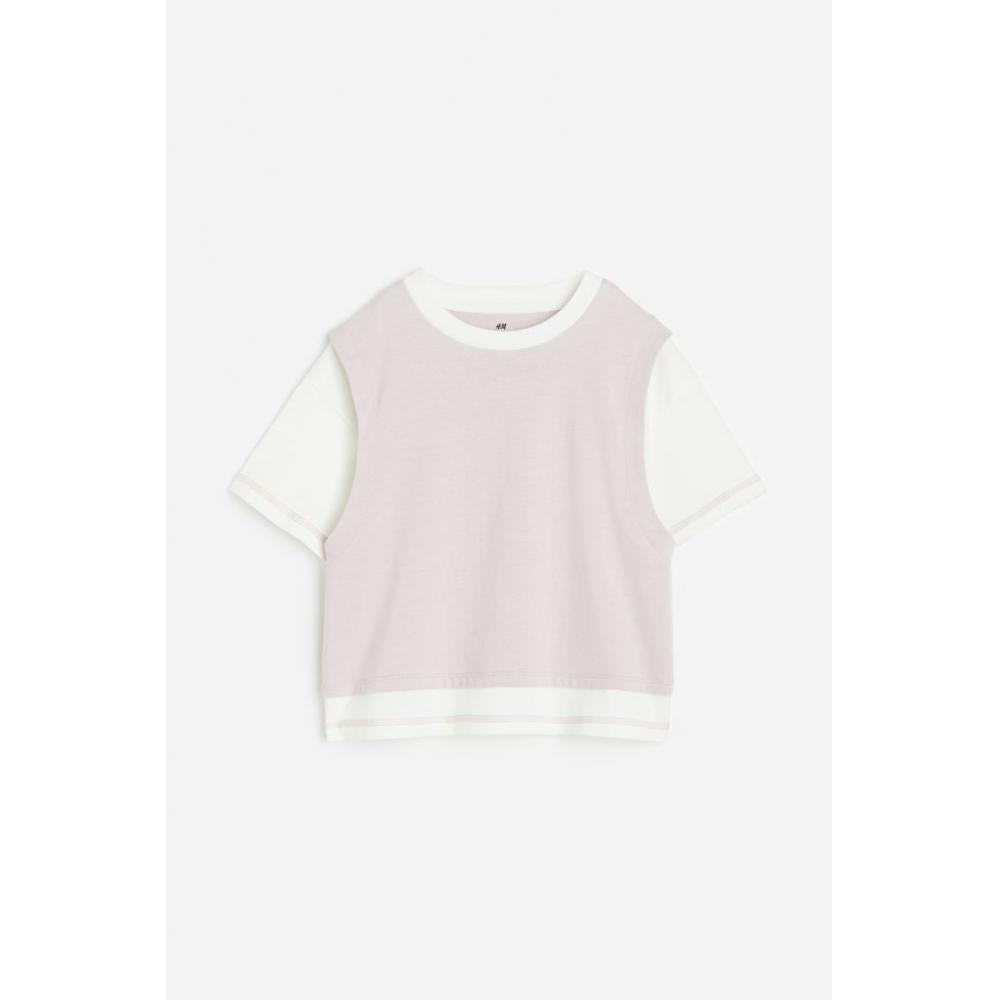 

Двухслойная футболка оверсайз HM светло-розового цвета с блоками цветов