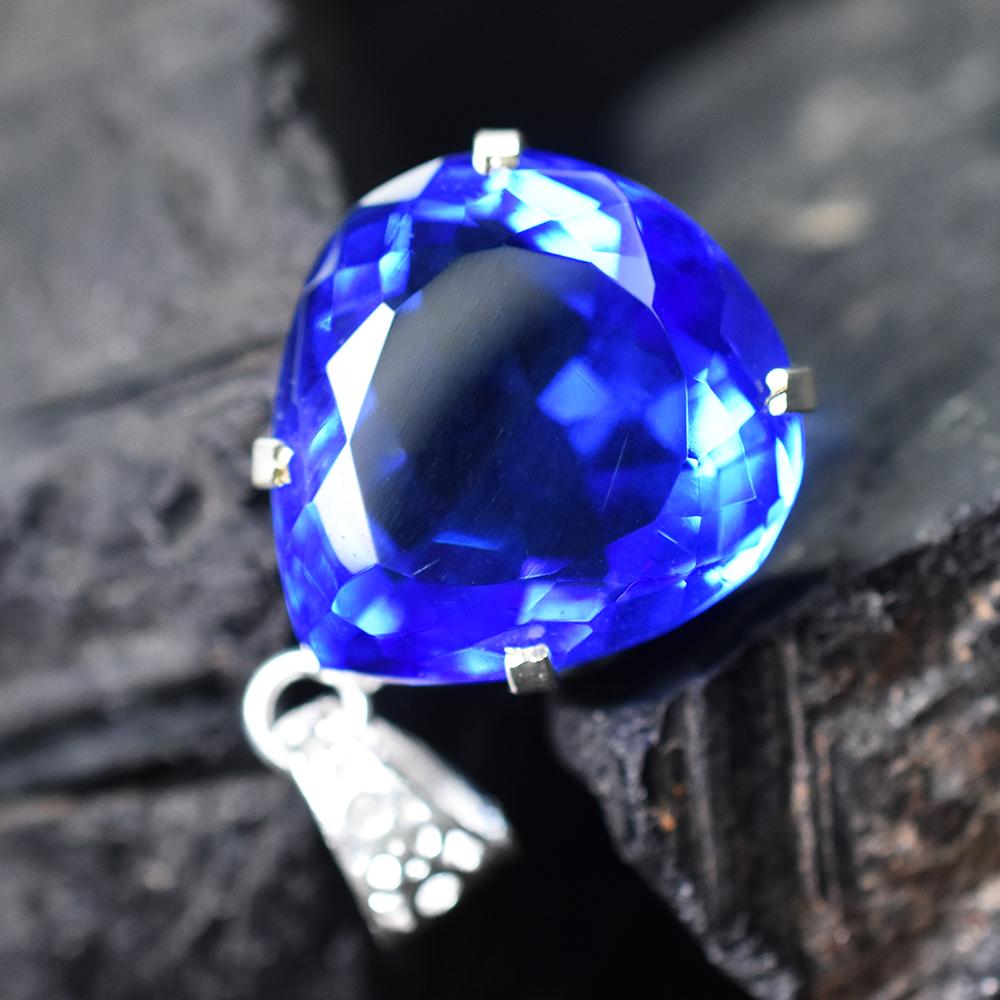 CERTIFIED 51.55 Ct Natural Blue Topaz 925 Sterling Silver Pear-Shaped Pendant MY-PD-138-NS