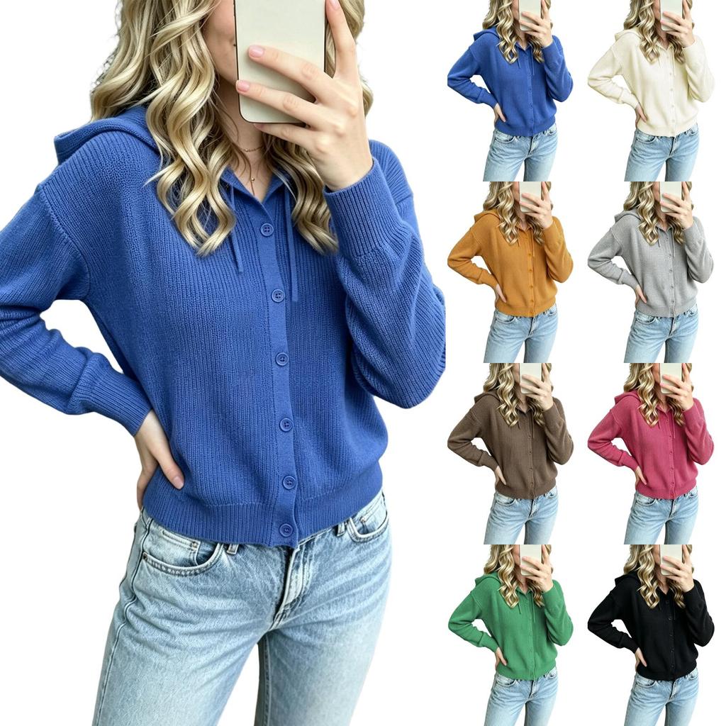 Damen Kapuzen Strick Cardigan Pullover Offene Vorderseite Lässige Jacke Mantel