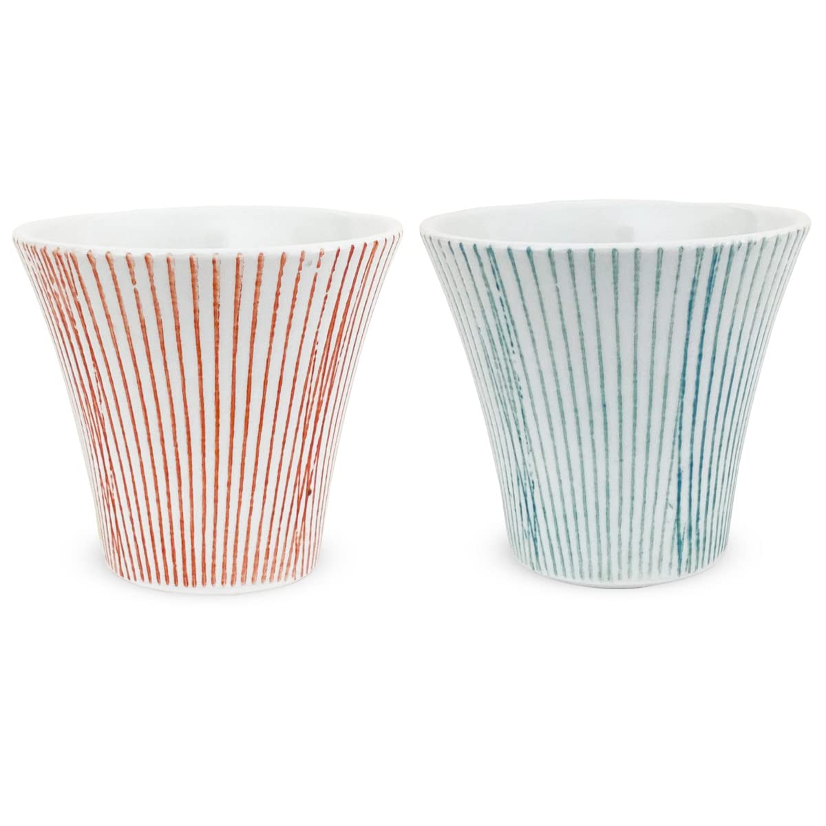 

Kunzan Kiln Teacups Hasami Made in Striped Blue and J-kitchens (Pair Set), Ware, Japan, 130cc, (Light Red)