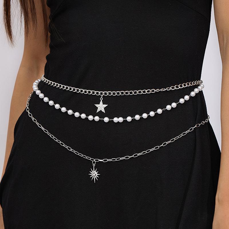 Blume Perlen Quaste Halskette Damen Sexy Perlen Mehrlagige Körperkette Elegante Taillenkette Für Strandoutfit Modeaccessoire