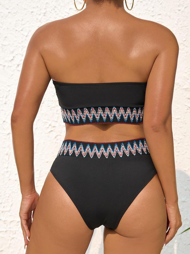 European & American Style High-Waisted Strapless Bikini Set - Fashionable Slimming Swimwear for Women