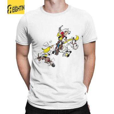Vyriški Lucky Luke Jolly Jumper marškinėliai Grynos medvilnės drabužiai Naujoviški trumparankoviai apvalios apykaklės marškinėliai Didelių dydžių marškinėliai