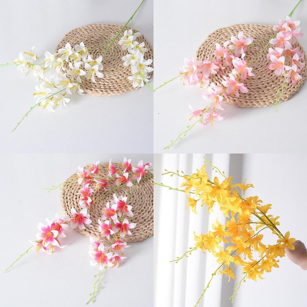 High Branch Lilies Artificial Flowers For Home Wedding Decor With Silk Material And Realistic Design