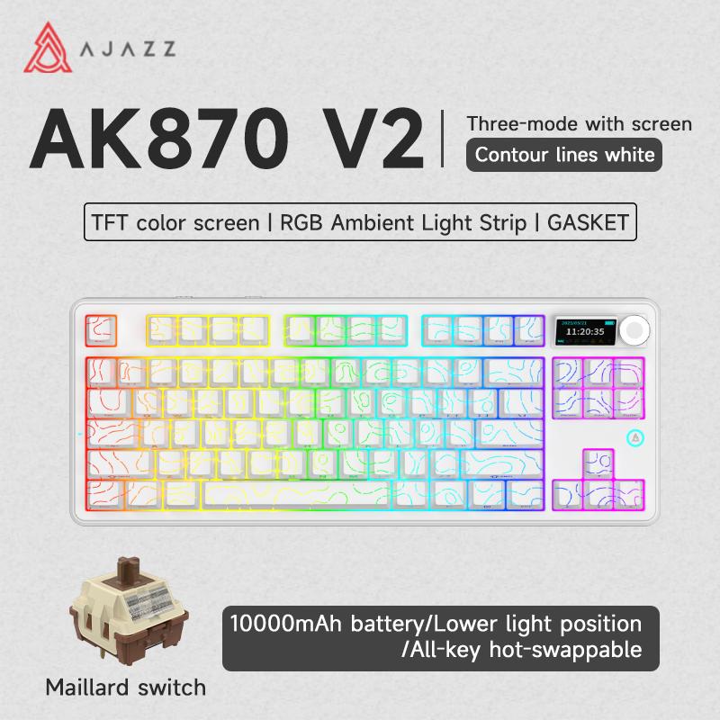 

AJAZZ AK870 V2 Gaming Keyboard Wireless Bluetooth 2.4G Receiver RGB Backlit Merad Switch белый