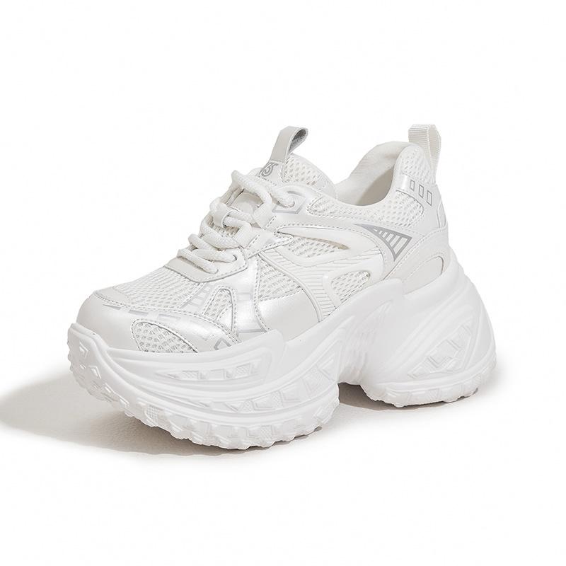 

Женские кроссовки «папины кроссовки» весна 2025 новинка универсальные дышащие сетчатые повседневные спортивные туфли на толстой подошве с внутренней платформой, увеличивающие рост 39 белый