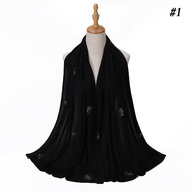 Ribbed Jersey Hijab Soft Breathable Stretch Scarf Shiny Sequins Muslim Shawls Wraps Islamic Headscarf Foulard