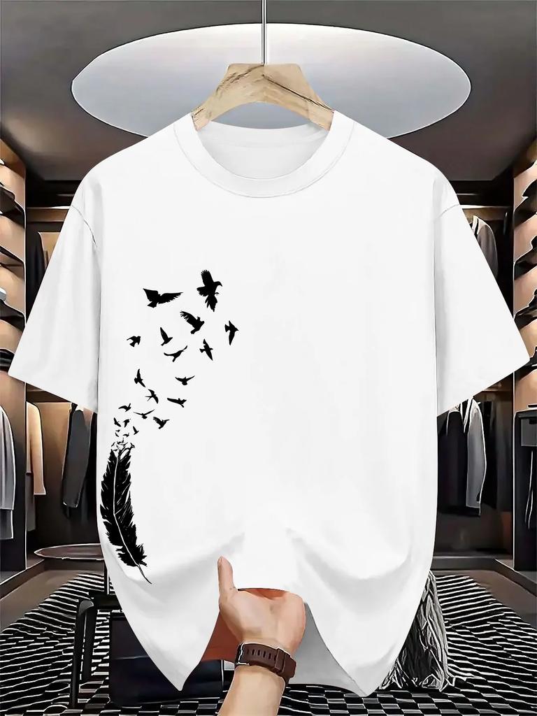 Unisexs 100 Pure Cotton Summer Casual Loose Fashion Bird Creative Pattern Printed Round Neck TShirt Versatile Top