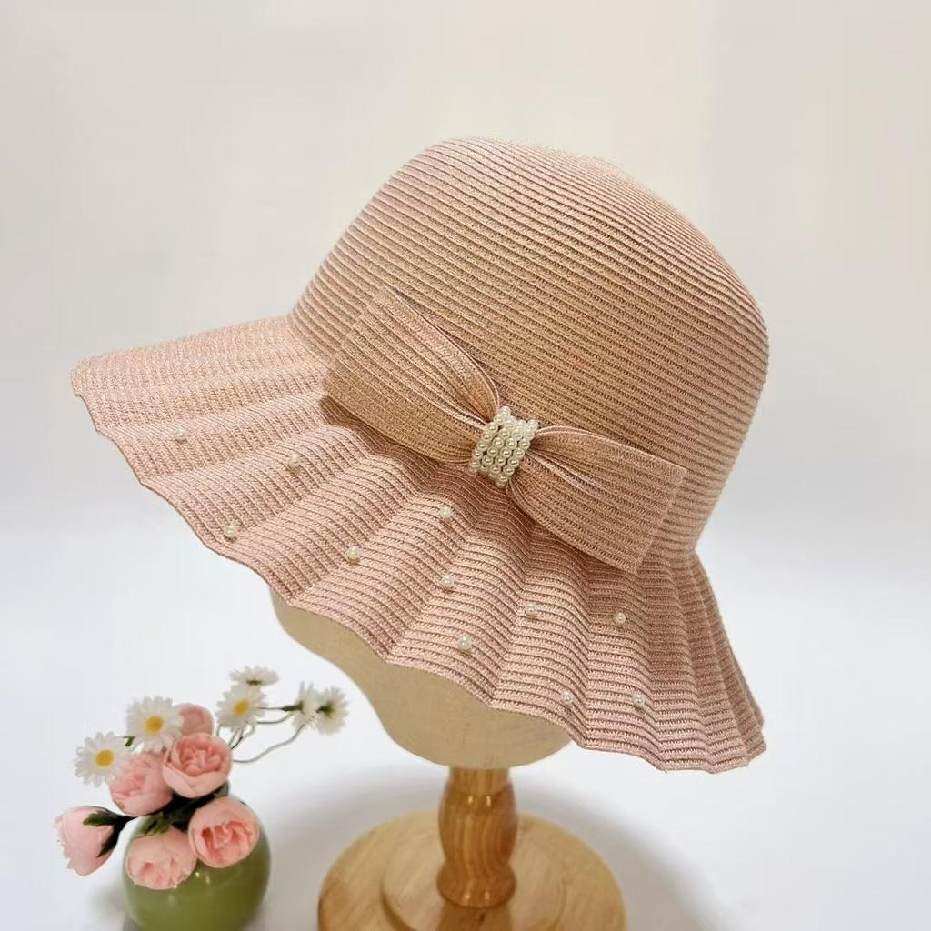 Japan Ca4 Original Fisherman'S Hat Children'S Summer Sun Protection Straw Hat Pleated Bow Basin Hat Mixed Color Braided Sun Hat