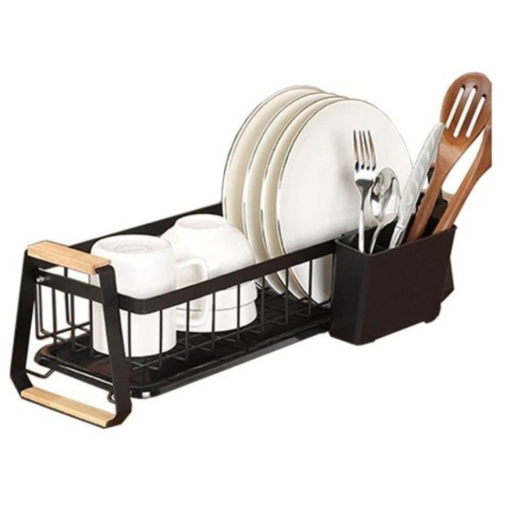 Detachable Kitchen Dish Rack Wooden Handle Kitchen Organizer Dish Drying Drain Rack  Household