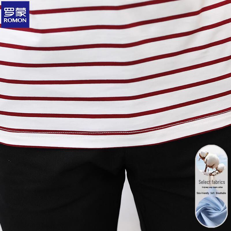 ROMON Men's Cotton Blend Striped Round Neck Short Sleeve T-Shirt