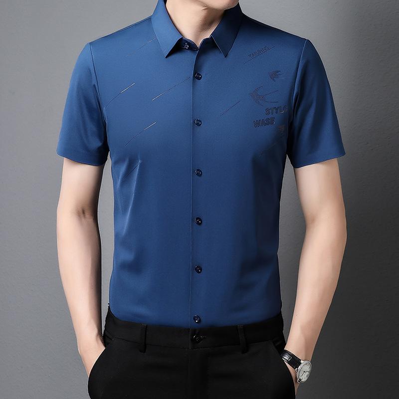 

Мужская бесшовная рубашка с короткими рукавами, летняя, тонкая, для молодежи и мужчин среднего возраста, деловая, повседневная, из нейлона и эластичной ткани, не требующая глажки XXXXL