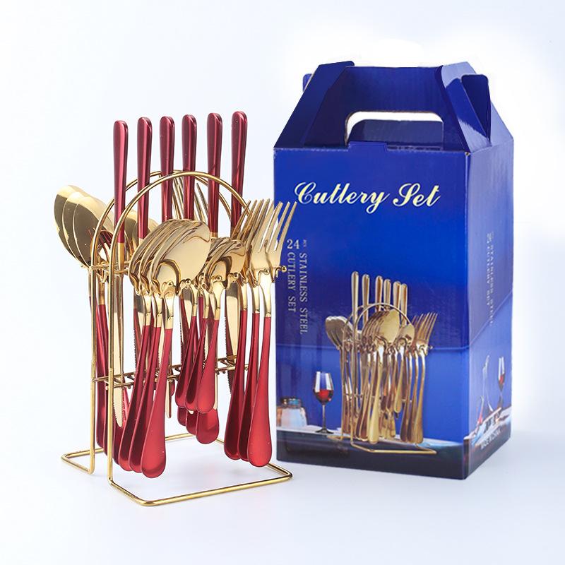 

24 шт. / комплект столовых приборов из нержавеющей стали 1010, четыре основных предмета, набор вилок, ложек и ножей в западном стиле, набор столовых приборов, набор столовых приборов, вешалка, подарочная коробка