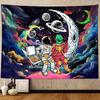 2D Space Party Backdrop Astronaut On Lunar Surface with Planets and Rocket for Birthday