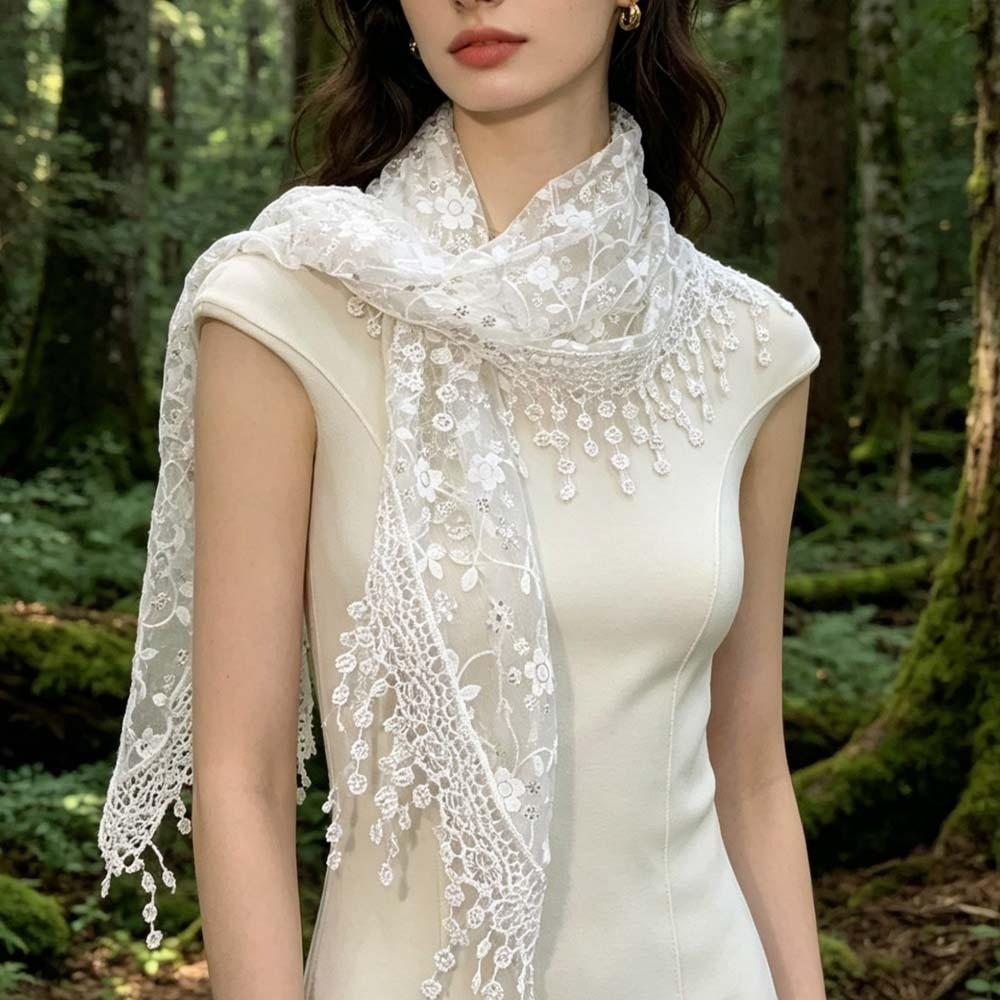 Mesh Texture Fringe Waist Belt Floral Patterns Versatile Scarf Ornament  Fashion Forward Women