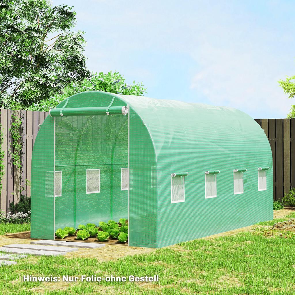 Greenhouse Film 4 x 2 m, Waterproof Garden Film with Door, 8 Windows, UV Protection, Tear-Resistant Polyethylene FILM ONLY Green