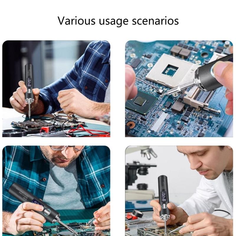 Adjustable Temperature Electric Soldering Iron USB Type C Charging Port Portable DIY Electronics Tool Replaceable Tip