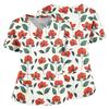 Top Medico a V con Stampa Floreale, Tasche, Spacchi Laterali, Manica Corta, Uniforme da Infermiera per Donna