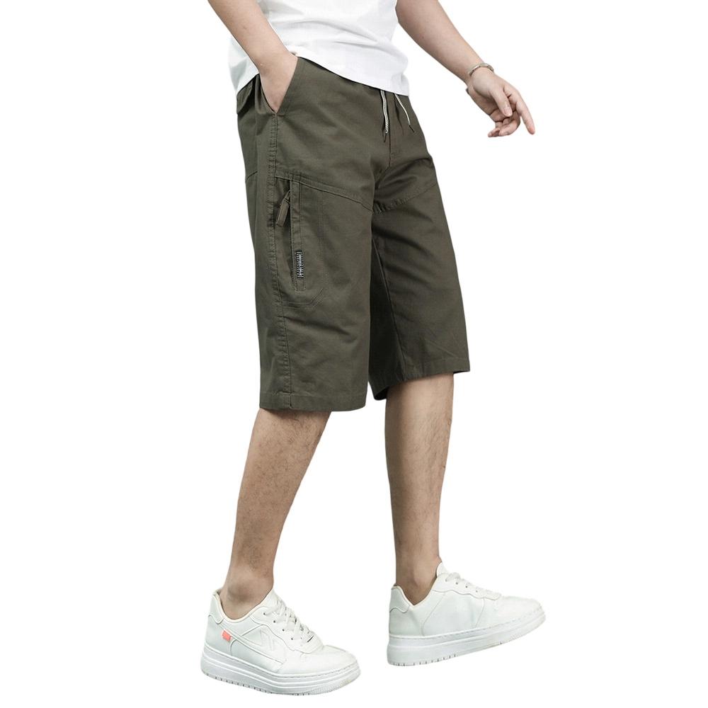 Men's Loose Fit Cargo Shorts with Multiple Pockets Drawstring Waist Casual Knee Length Cotton Shorts for Daily Wear