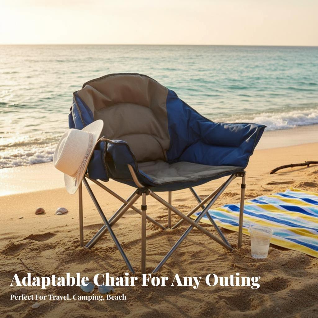 Portable Armchair With Beverage Holder Foldable Design Camp Seat Sturdy Frame Includes Carrying Bag For Beachon The Moveers
