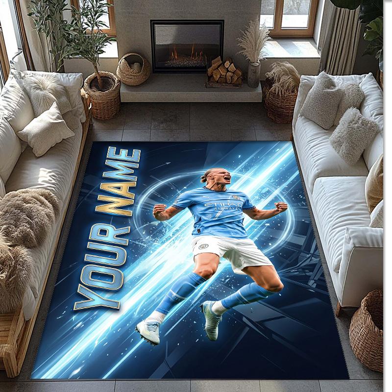 Erling Haaland Printed Crystal Velvet Rug Non‑Slip Crystal Velvet Carpet For Sofa Bedroom Indoor Home Decoration