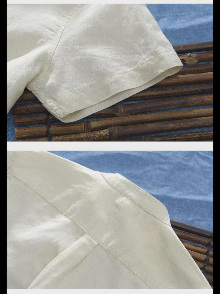 Men's Short-Sleeve Linen Shirt, Chinese Stand Collar, Casual Loose-Fit, Summer Trend