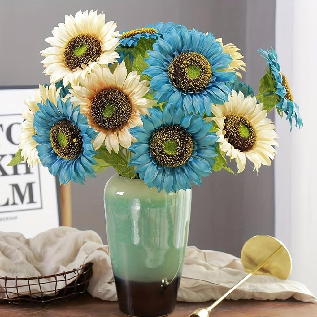 6pcs Multicolor Artificial Sunflower Flowers Long Stem Large Silk Sunflowers Bridal Wedding Bouquet Flower Arrangements for Outdoor