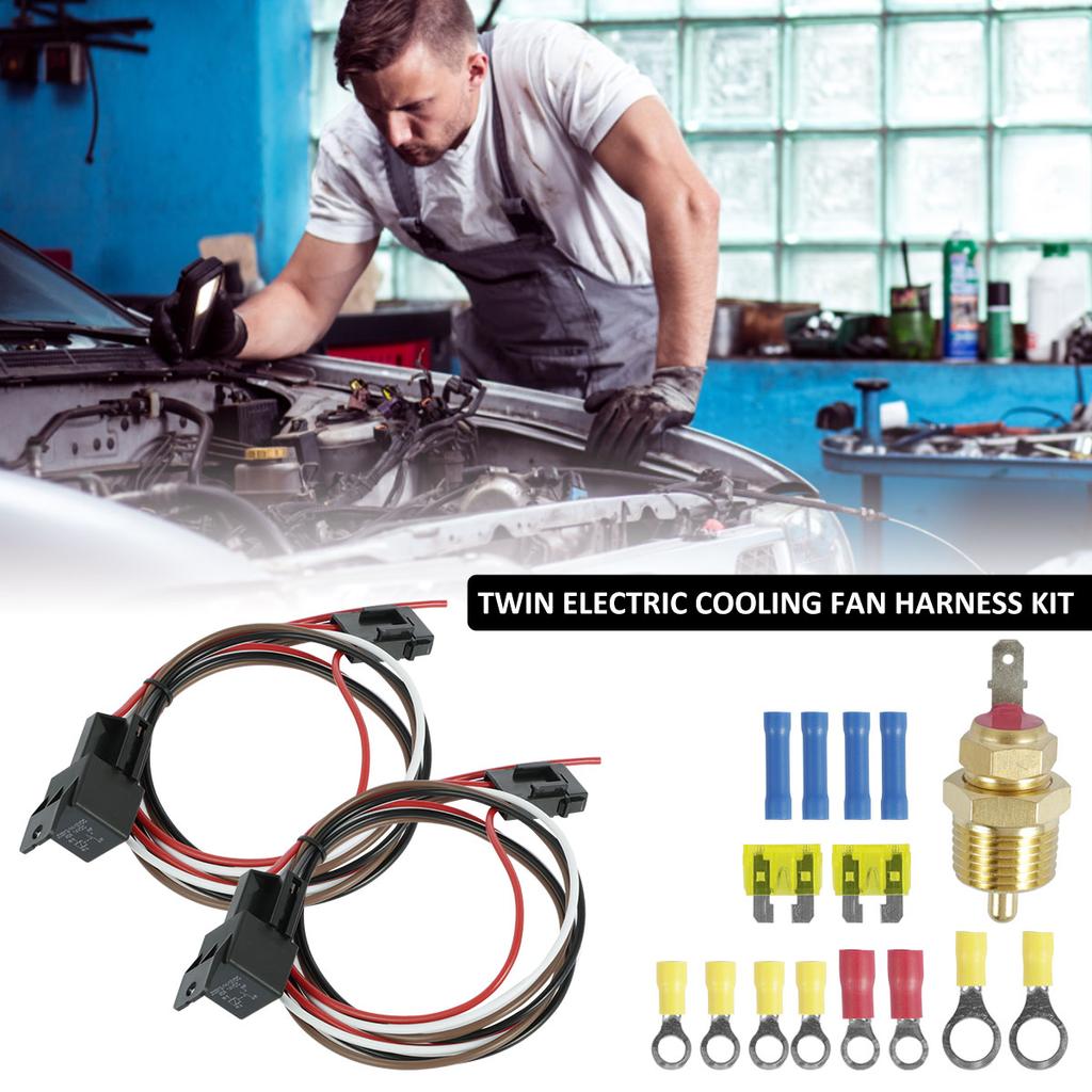 Zestaw przekaźników podwójnego wentylatora elektrycznego 40A, wiązka przewodów samochodowych, przełącznik czujnika temperatury, bezpieczny zestaw termostatu wentylatora elektrycznego chłodnicy