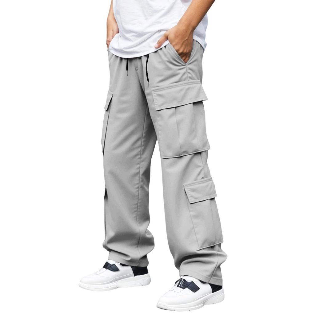 Men's Multi-Pocket Cargo Drawstring Hiking Pants, Loose Fit Casual Athletic Trousers