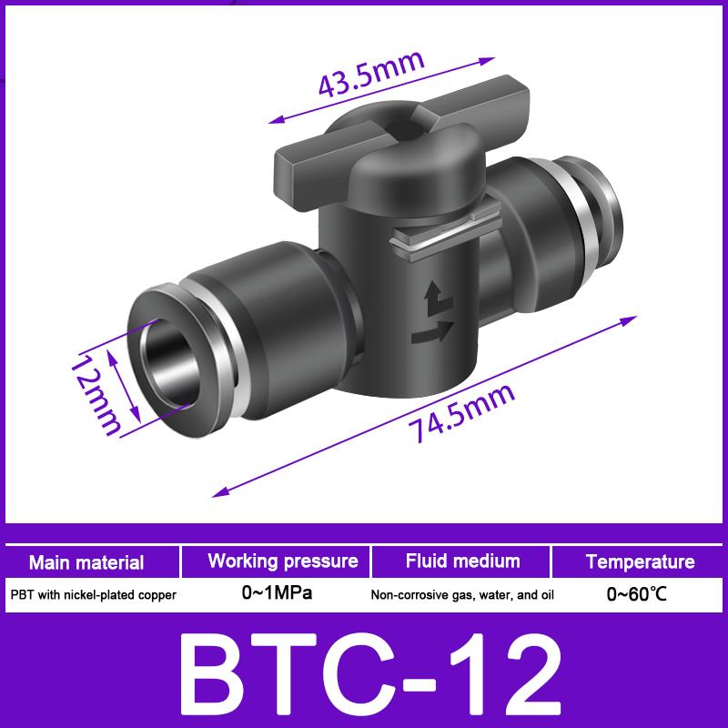 To Turn Switch Manual Ball Current-limiting BUC BTC Series 4mm 6mm Pneumatic Push In Quick Joint Connector Hand Valve