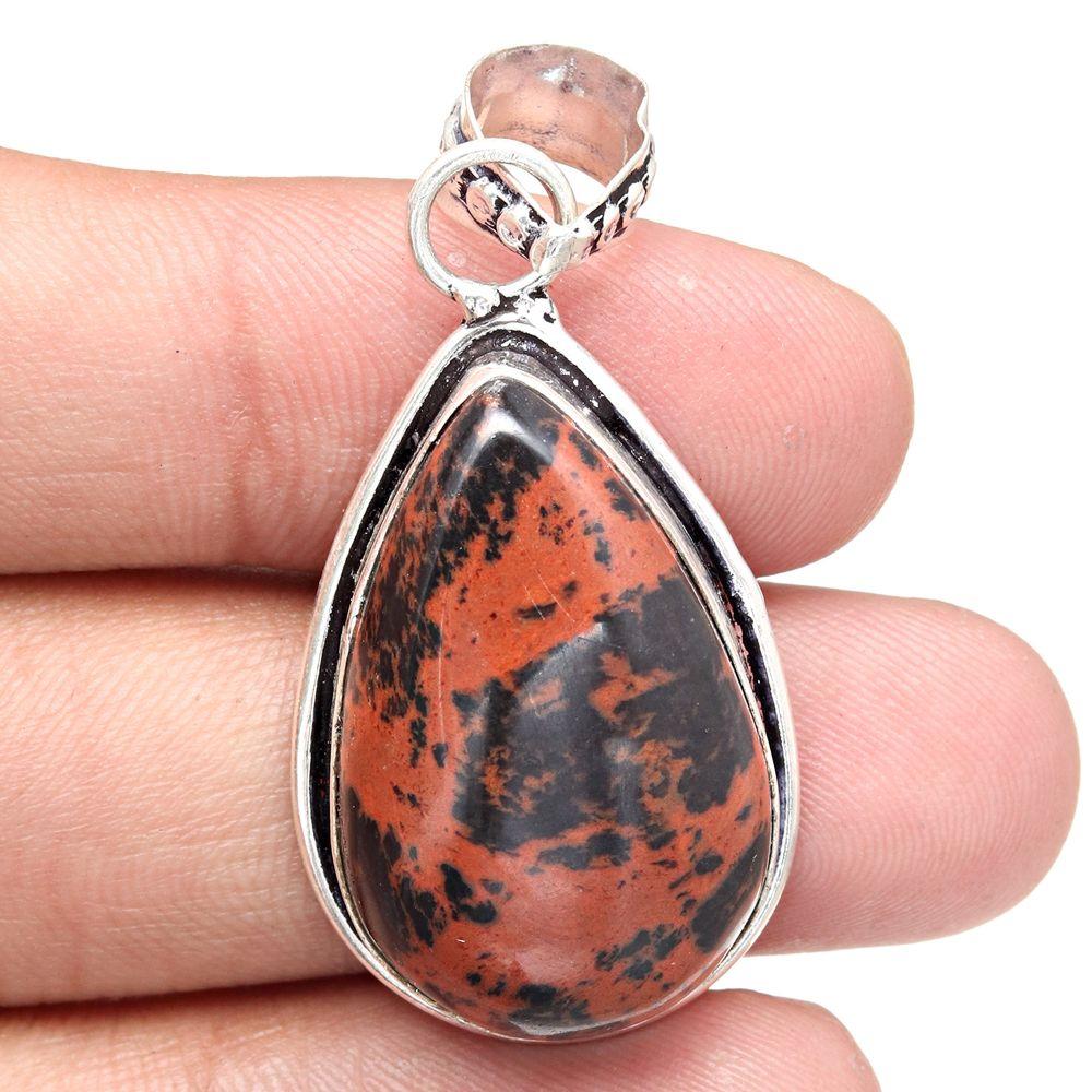Pendant Mahogany Obsidian Gemstone Mother'Day Silver Jewelry 1.75"