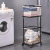 2 Tier Laundry Cart with Wheels Metal Frame 2-Section Storage Basket Bathroom Organizer Cart for Laundry Room Closet Storage