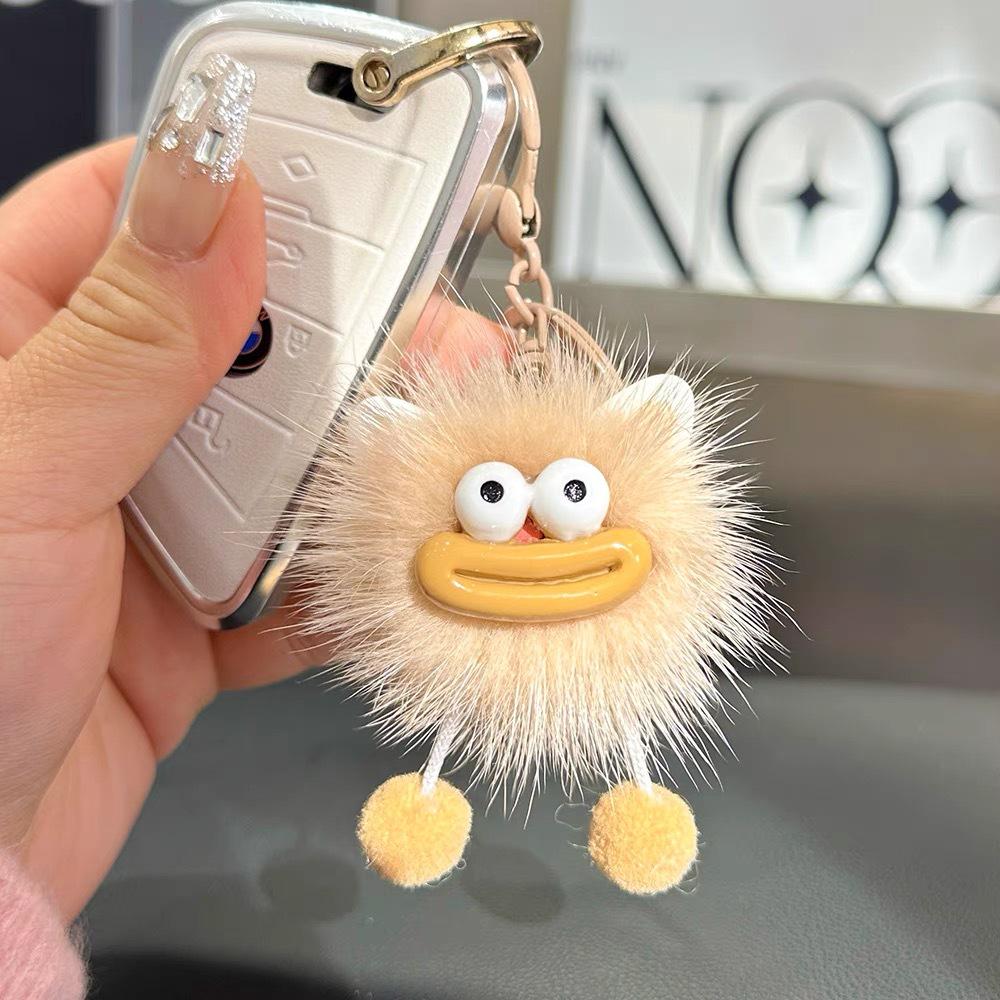 Adorable Faux Mink Fur Keychain: Big Mouth Little Coal Ball Plush Bag Charm Gift Colorful Chain Big Mouth хаки