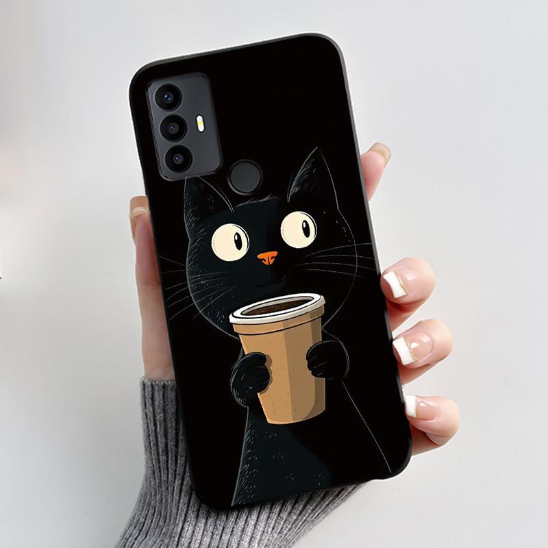 Anti-scratch Casing For TCL 30 SE/TCL 30E/TCL 306/TCL 305 Cover Soft Silicone Black Shell Golden Butterflie And Flower Pattern