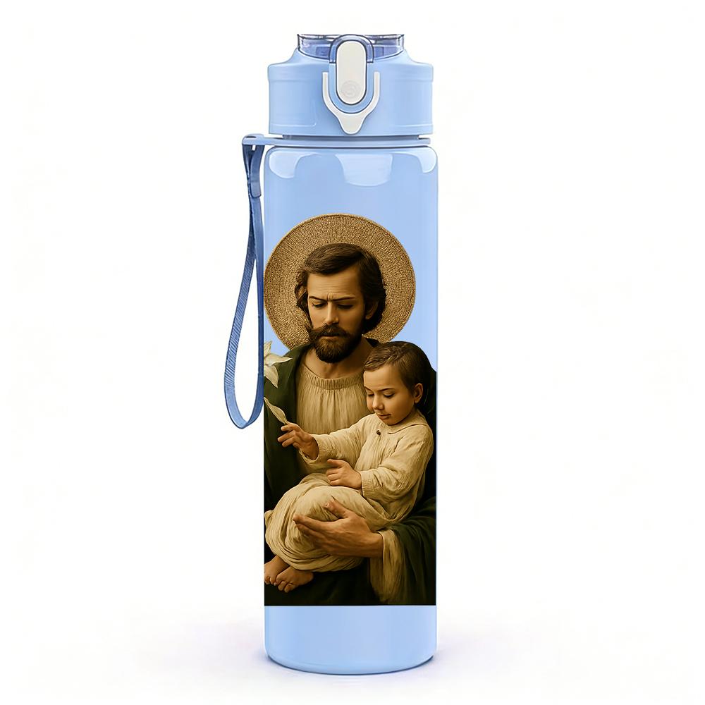 1PC Saint Joseph Infant Portrait 750ml Color Plastic Sports Water Bottle Leakproof Flip Straw Lid For Sports Office Home Use