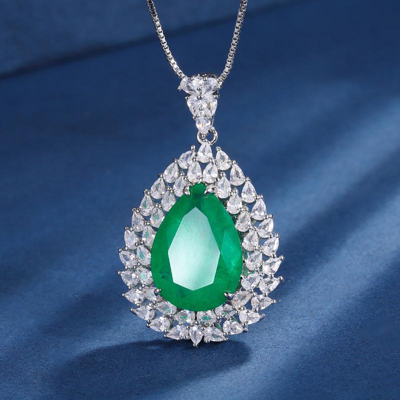 Jewelry Copper Bottom Gold-Plated Set Simulation Color Treasure Water Drop Diamond Pendant Ring Set 13 * 18