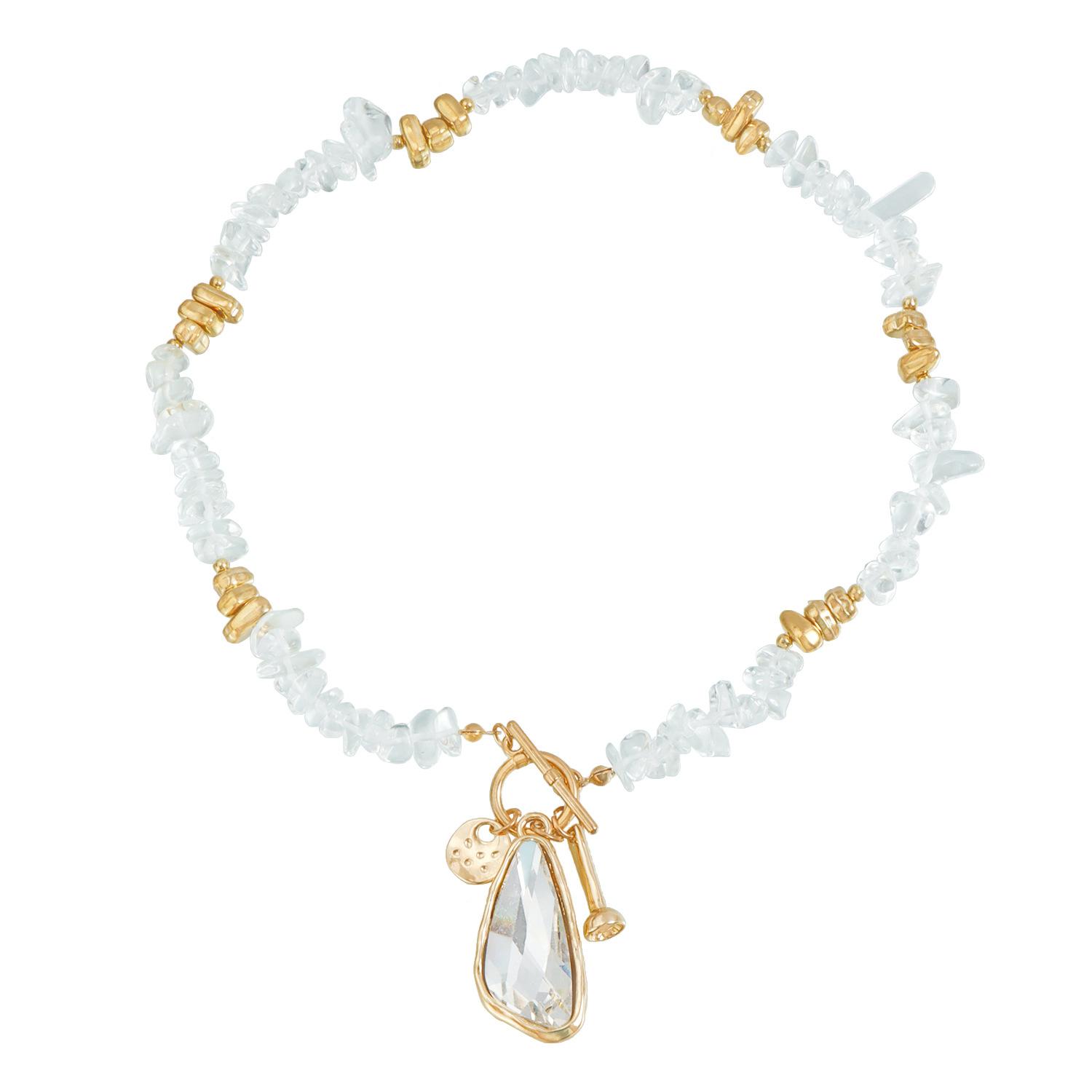 European and American jewelry light luxury fashion special-shaped multi-faceted crystal pendant necklace ins splicing wind stone necklace золотой