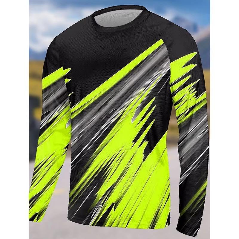 Fashion Men's Long Sleeve T-Shirt Outdoor Men's Running Tops Vertical Stripes Gym Top Spring Autumn Quick-Drying Men's Clothing