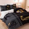 King Queen Print Duvet Cover Set (1 Duvet Cover & 1/2 Pillowcase) Luxury Gold Black Bedding Set Couple Bedroom Decor