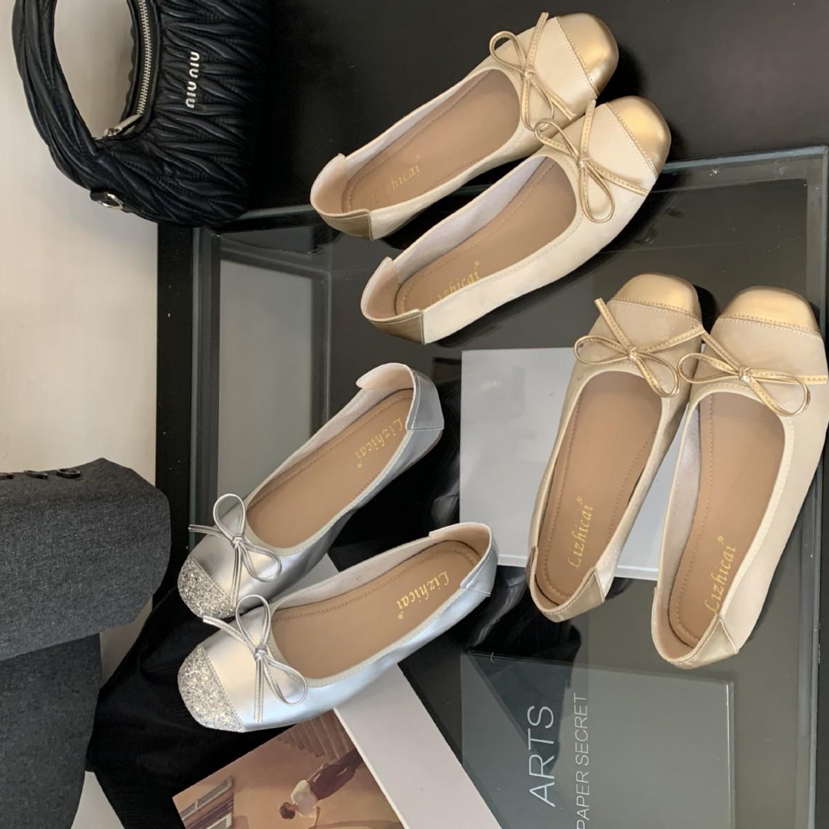 

2025 new round head bow soft sole foot cover versatile shallow mouth OL women s shoes 39 срібний