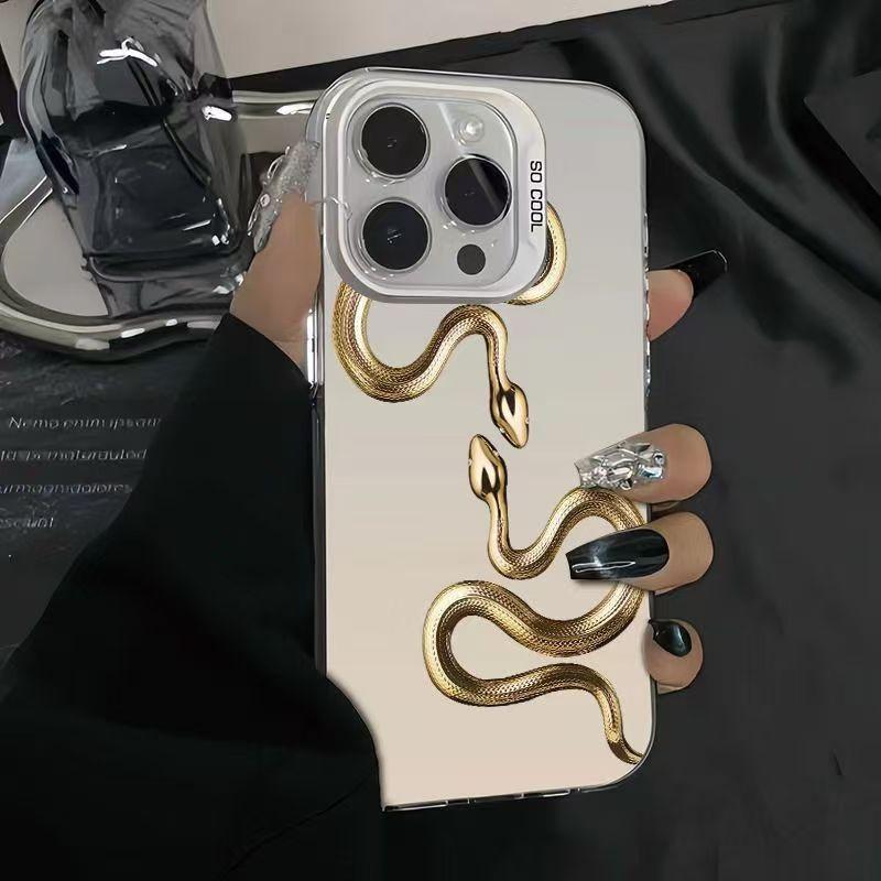 Creative Golden Snake Phone Case for Samsung A15 A16 A24 A25 A35 A54 A55 Galaxy S24 23 21 S25 Ultra Plus S24 FE Silver IMD Cover