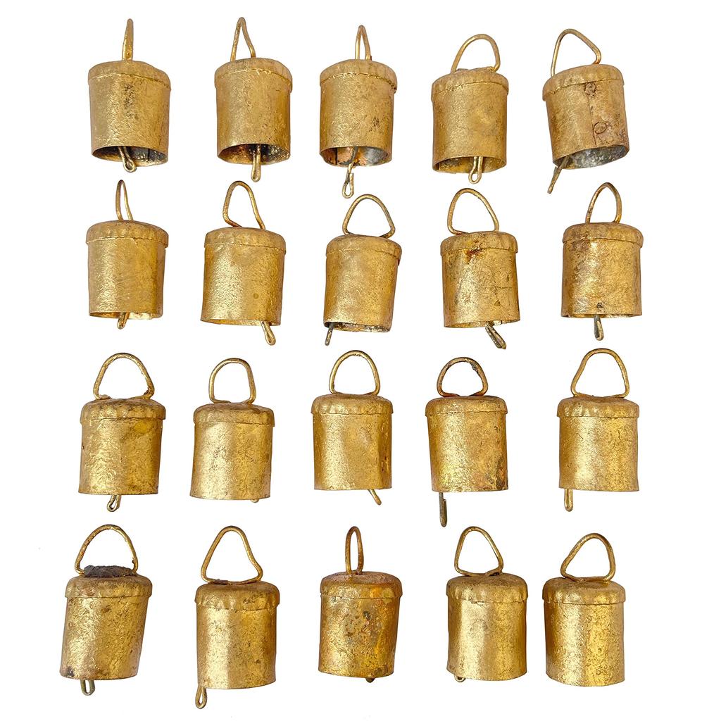Small Gold Cow Bells – Rustic Hanging Metal Bells for Crafts, Christmas Ornaments, Farmhouse Decor, Wreaths & DIY Garland (Pack of 20)
